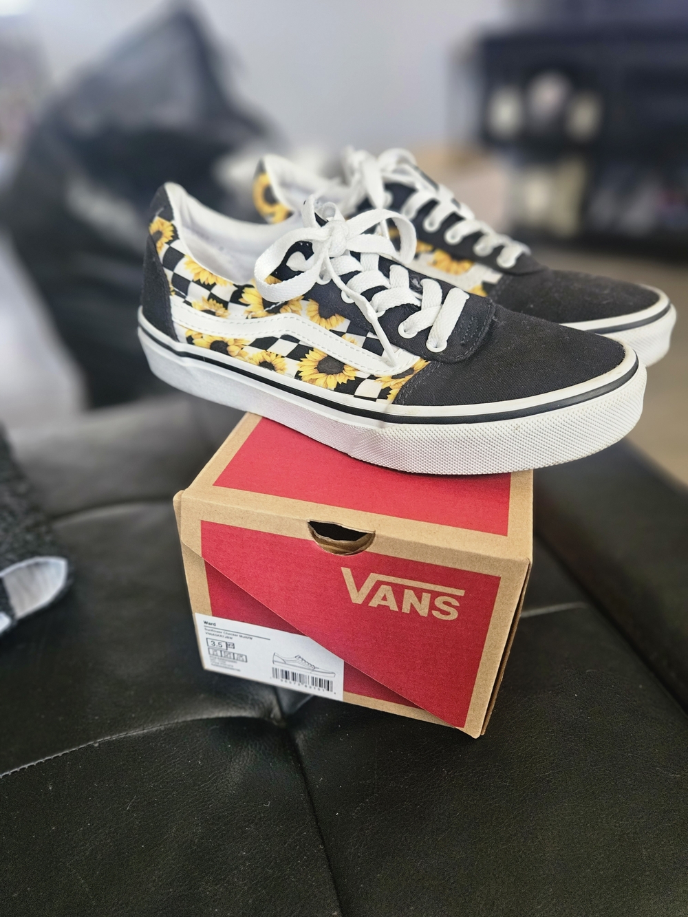 Vans Old Skool Black Canvas with Sunflower Checkerboard Accents